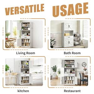 Gabinete de Almacenamiento para Cocina, Grande, de Acero Blanco, de 71 Pulgadas de Alto, Resistente, con Estantes Ajustables, Cajones y Ganchos - Product Image 3