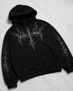 Sweat-shirt à capuche gothique pour homme, coupe classique, en molleton de coton imprimé, avec poche avant, manches classiques, pour l'hiver, motif géométrique, délavé à l'acide, 350g - Product Image 1