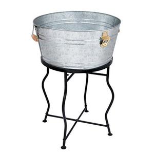 Latest Style Galvanized Beverage Tub with Iron Stand and Built-in Bottle Opener Metal Ice Bucket <b>Drink</b> <b>Cooler</b> for Outdoor Party - Product Image 1