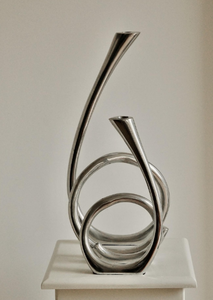 Modern Abstract Swirl <b>Silver</b> Candle Holder 2-Arm Sculptural Loop Taper <b>Candlestick</b> Stand for Dining Table & Living Room Decor - Product Image 2