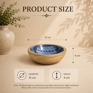 Tazón de Madera de Primera Calidad para Servir, con Diseño Azul en el Interior, Apto para Alimentos, Decorativo, para Aperitivos, Ensaladas, Frutas, Estilo Rústico para Cocina y Comedor - Product Image 2