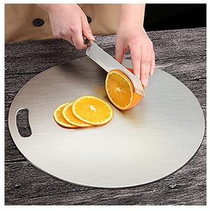 Tablas de Cortar Redondas Antiguas de Acero Inoxidable, Utensilios de Cocina Creativos para el Hogar, para Cortar Frutas y Queso - Product Image 1