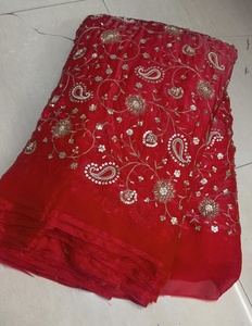 Tissu en soie brodé à la main, matériau de broderie artisanal de qualité supérieure pour sari de mariée de luxe et lehenga, fournisseurs en gros - Product Image 2