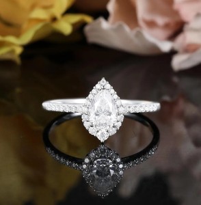 Pear Cut Moissanite Classic Gemstone <b>Ring</b> 925 Sterling <b>Silver</b> Engagement Teardrop <b>Solitaire</b> Dainty Minimalist Wedding Promise - Product Image 1