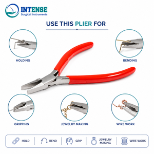 Pince plate professionnelle en acier inoxydable pour la fabrication de bijoux, la perlage, la pliage de fil, outil artisanal, poignée rouge - Product Image 3