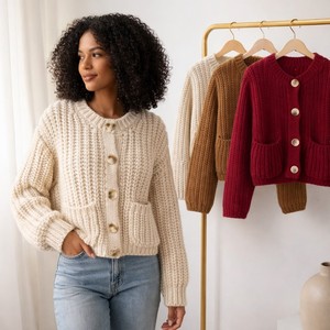 Cardigan en tricot à motif écossais pour femme, anti-boulochage, 340g, à manches longues, fermeture boutonnée, pull décontracté élégant pour femme - Product Image 4