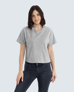 T-shirt décontracté gris à col rond pour femme, coupe ample, manches courtes, couleur unie, 100 % coton, tissu denim, séchage rapide, printemps - Product Image 4