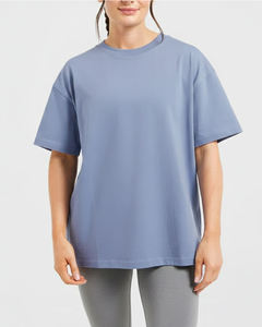 Women Oversized Crew Neck <b>T</b>-<b>Shirt</b> Solid Color 100% Cotton Loose Fit Short Sleeve Breathable All Seasons Jersey Knitted - Product Image 1