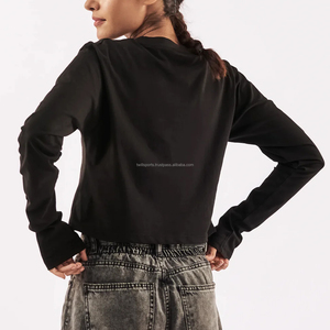 Women Breathable Crew Neck Crop <b>Tops</b> Tummy <b>Cross</b> Long Sleeve Sport Shirt for Running Tank <b>Tops</b> - Product Image 4