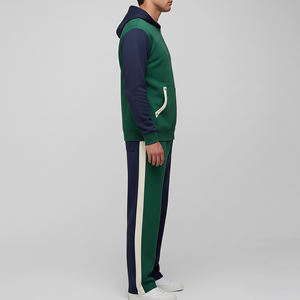 ชุดวอร์มสองชิ้นผ้าฝ้าย 100% คุณภาพพรีเมียม OEM/ODM แบบ Color Block พิมพ์ลายโลโก้ตามสั่ง ชุดสเวตเตอร์เนื้อหนาสำหรับผู้ชาย - Product Image 2