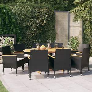 Set da pranzo Patio nero 9 pezzi con cuscini per il tempo libero in giardino - Product Image 1