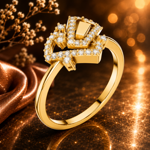 Luxury Geometric Lab Grown Diamond <b>Ring</b> in Yellow Gold | Modern Designer Statement <b>Ring</b> for Women, Elegant <b>Fine</b> Jewelry - Product Image 1
