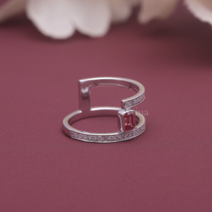 IGI Certified Fancy Pink Lab Grown Diamond Spiral <b>Open</b> <b>Ring</b> 14K White / Rose And Yellow Gold Emerald Cut Diamond Wrap <b>Ring</b> - Product Image 3