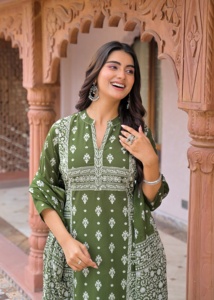 Twinfeet Women's Premium Pure Cotton A-Line Anarkali Kurti & Palazzo with Dupatta Suit Set Quick Dry <b>Wedding</b> Wear - Product Image 2