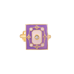 Premium Gold Plated Purple Enamel <b>Adjustable</b> <b>Ring</b> for Women Square Statement Party Jewelry - Product Image 2