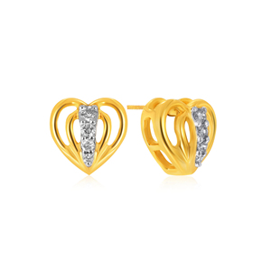 Pendientes de Diamantes en Forma de Corazón de Oro Amarillo para Mujer, Corte Baguette Cónico, Diamantes Cultivados en Laboratorio, Color G, Románticos para Uso Diario - Product Image 2