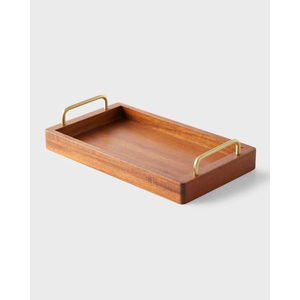 Juego de 3 bandejas de madera rústica hechas a mano con borde natural de mango para decoración del hogar, hoteles y restaurantes. - Product Image 1
