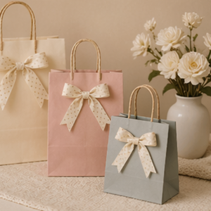 Custom Kraft Paper Gift Bags with Ribbon Bow Handles Luxury Shopping Packaging Bags for Boutique Retail <b>Wedding</b> Party Gift - Product Image 5