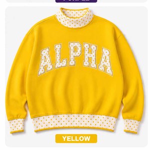 Alpha Yellow Wholesale <b>Mock</b> <b>Neck</b> Crew <b>Neck</b> Cotton Fleece Sweatshirt Women Men Ladies Unisex Gingham Patch Greek Sorority - Product Image 1