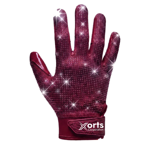 Pink Full Finger American Football Sports Gloves Hand Grips Rhinestone Print Non-Slip PU Silicone Glitter Material <b>Hook</b> Loop - Product Image 2