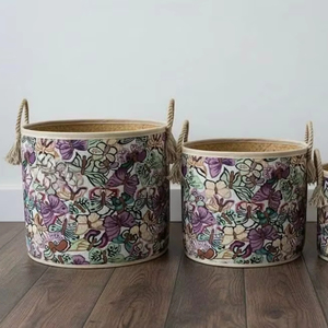 Handmade Decorative Woven Storage <b>Basket</b> Set Eco Friendly Laundry <b>Hamper</b> with Rope Handle for Home Organization and Decor - Product Image 1