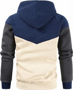 Sweat à capuche trois tons pour homme avec panneau contrastant en V sur la poitrine, capuche à cordon réglable et poignets côtelés - Product Image 6
