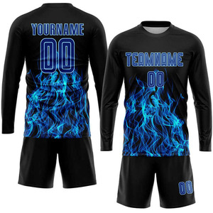 ชุดยูนิฟอร์มฟุตบอลแบบซับลิเมชั่นสั่งทำพิเศษ ลายเปลวไฟสีน้ำเงิน เสื้อฟุตบอลชาย แขนสั้น แขนยาว ชุดกีฬาทีม - Product Image 2