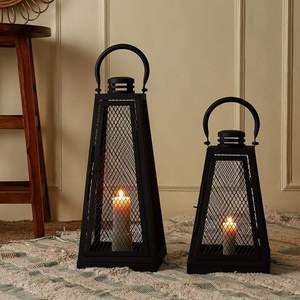 Black Metal Rectangular Lantern <b>Candle</b> <b>Holder</b> Home Decoration Durable Outdoor Indoor Use - Product Image 6
