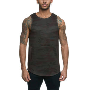 <b>Men's</b> Camouflage Knitted O-Neck Tank Top With Zipper Pocket Sporty Fitness <b>Singlet</b> Quick Dry Polyester Sleeveless <b>Singlets</b> - Product Image 1