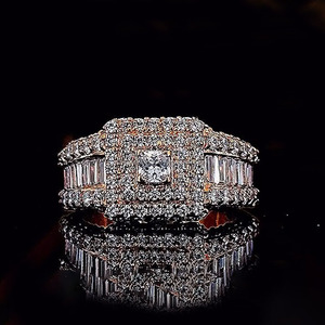 Fully Iced Out Style Baguette and Round Cut Moissanite Diamond <b>Mens</b> Engagement <b>Ring</b> 925 Sterling <b>Silver</b> Hip Hop Jewelry <b>for</b> Gift - Product Image 1