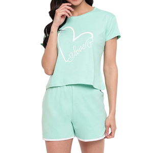 Womens <b>2</b> <b>Piece</b> Shorts <b>Set</b> Cotton Knitted Casual Loose Fit O-Neck Short Sleeve Cartoon Print Pink <b>White</b> Dots Spring Summer Outfit - Product Image 4