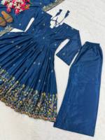 Élégante Robe Anarkali Moderne à Manches Longues pour Femme, en Faux Georgette Lourd avec Broderie de Paillettes, Style Indien et Pakistanais, Idéale pour les Fêtes Hivernales