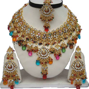 Gold Plated Brass Zircon Imitation Pearl Vintage Flower Artificial Jewelry Set (Necklace Earrings Headpiece) Women Engagement - Product Image 1