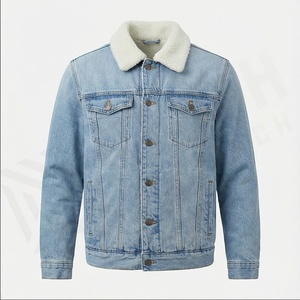 Blouson aviateur en jean avec logo brodé sur le devant nouveau style vintage à col rabattu rembourré lavé en détresse de haute qualité pour hommes - Product Image 2