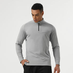 T-shirt à manches longues pour homme, gris, col rond, coupe classique, couleur unie, décontracté, tricoté en coton respirant - Product Image 2