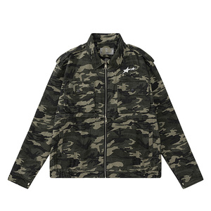 Custom Y2K <b>Star</b> Applique Camouflage Utility <b>Jacket</b> Cotton Twill Zip Up Oversized Streetwear Camo <b>Jacket</b> - Product Image 2