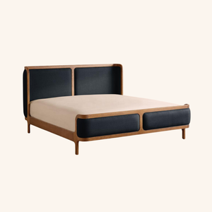 Lit plateforme en bois massif moderne avec tête de lit capitonnée en bois de Java, tailles California King/King/Queen - Product Image 2