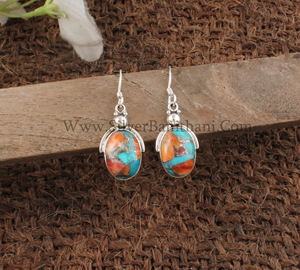 ต่างหูห้อยรูปไข่เงินแท้ 925 ประดับมุกหอยนางรมธรรมชาติและเทอร์ควอยซ์สีทองแดง สไตล์โบฮีเมียนหรูหรา เหมาะสำหรับงานแต่งงานแบบตะวันตก ของขวัญสุดพิเศษ - Product Image 1