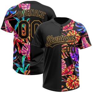 Wholesale Direct OMMIZ INDUSTRY Custom Black Old Gold 3D Pattern Hawaii Tropical Palm <b>Leaves</b> Two-Button Unisex Softball Jersey - Product Image 1