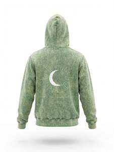 เสื้อฮู้ดสีเขียวเซจ สไตล์วินเทจ สตรีทแวร์ ผ้าฟลีซคอตตอนหนานุ่ม ปักลายเมฆและดวงอาทิตย์ ทรงโอเวอร์ไซส์ สั่งทำได้ ขายดี - Product Image 3