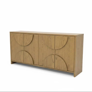 Buffet en bois moderne demi-cercle, meuble de rangement en bois à 4 portes avec panneau en arc, design moderne en arc - Product Image 1