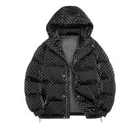 Blouson matelassé slim à capuche pour homme, coupe-vent, décontracté, hiver, rembourrage épais en polyester, fermeture éclair, bordure en fourrure, logo frontal