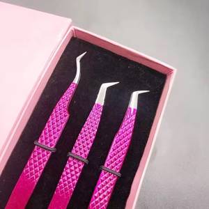 Morje Surgical <b>Pink</b> Eyelash Tweezers Set Stainless Steel Precision <b>Tools</b> Toothed/Serrated Tips 10mm Length <b>Box</b> for Lash - Product Image 3