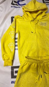 High Quality Cotton Fleece Street Style Rhinestone Shorts Set Custom Embroidery Logo <b>Distressed</b> Embroidery on Back 2 Piece Set - Product Image 2