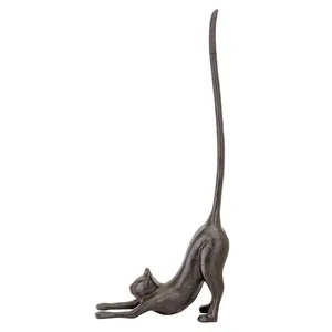 Escultura de Gato Estirándose en Bronce Antiguo, con Cola Larga, Decoración Moderna para Mesa, Hogar y Oficina, Regalo para Amantes de los Gatos - Product Image 3