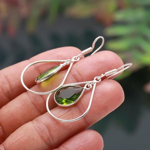 Boucles d'oreilles en péridot, argent sterling 925, pierre précieuse naturelle, bijoux faits à la main pour femmes, vente en gros - Product Image 5