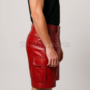 Pantalones cortos de cuero transpirables para hombre, de verano, con múltiples bolsillos, 100% cuero, de venta caliente. - Product Image 4