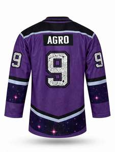 Camiseta de Hockey sobre Hielo de Alta Calidad, Color Morado, Número 9, Diseño Raccoon Galaxy, Venta al Por Mayor, Ropa Deportiva Vintage, Cuello con Cordones, Transpirable - Product Image 4
