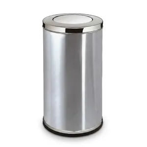 Stainless Steel Round Pedal Waste <b>Bin</b> with <b>Lid</b> Silver Metal Dustbin for Home Office Bathroom Kitchen Hotel Commercial Use - Product Image 1