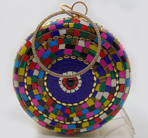 Sac à main ethnique vintage fait main en métal avec mosaïque de pierres et rabat en forme de coquille Lowellcraft.com BRC06717 de Delhi pour femmes - Product Image 1